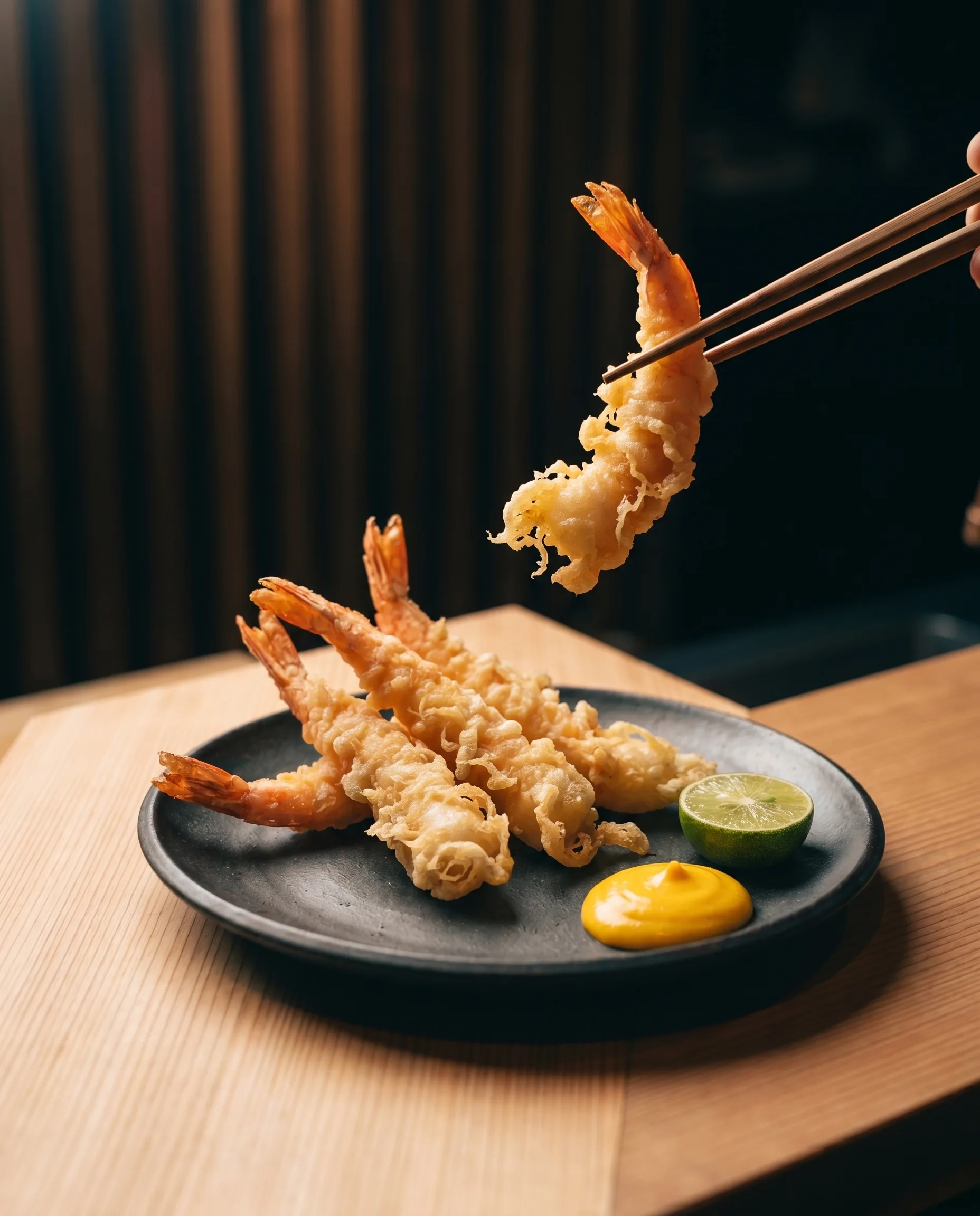 Tempura de langostinos al ají